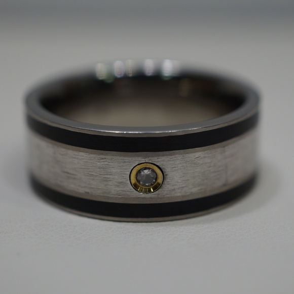 Titanium & Sterling Silver 925 Flat Band W/Diamond - Picture 3 of 6